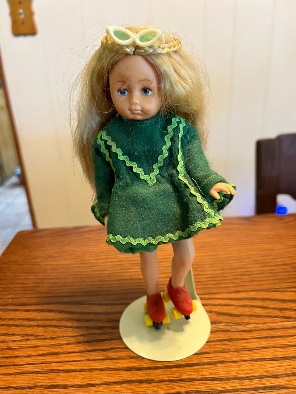 Green Dress Doll with Red Roller Skates - Classic Kids Toy